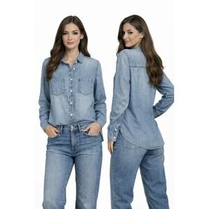 J. Crew Classic Blue Chambray Button Down Two Pocket Shirt Size 4